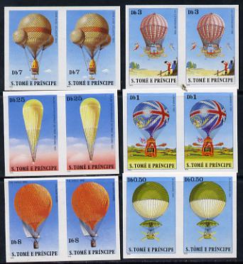 St Thomas & Prince Islands 1980 Balloons complete set of 6 imperf proof pairs in issued colours on ungummed paper. NOTE - this item has been selected for a special offer ..., stamps on aviation    balloons