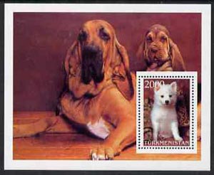 Turkmenistan 1997 Dogs perf souvenir sheet , stamps on dogs, stamps on animals, stamps on bloodhound