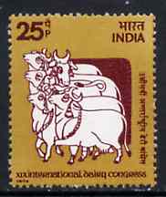 India 1974 International Dairy Congress (Cloth Painting of Cows) unmounted mint SG 751*, stamps on arts    bovine     textiles