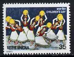 India 1980 Children's Day (Painting of Girls Dancing by Pampa Paul) unmounted mint SG 988*, stamps on dancing      children    arts
