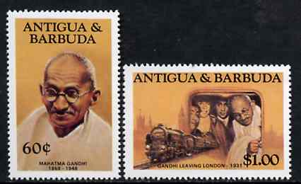 Antigua 1984 Mahatma Gandhi 60c & $1 from Famous People set of 8 unmounted mint, SG 889 & 893*, stamps on gandhi     railways