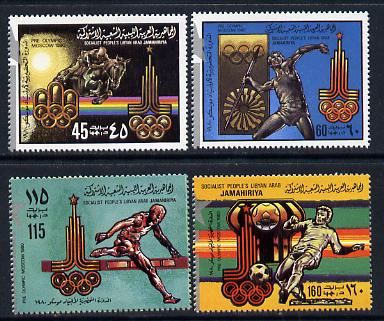 Libya 1979 Pre Olympics (1980 Moscow) perf set of 4 with silver opt unmounted mint, SG 939-42*, stamps on olympics, stamps on sport