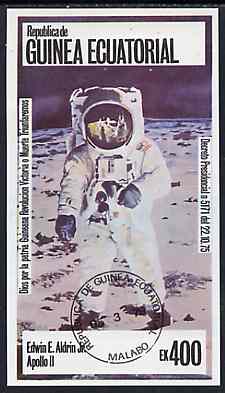 Equatorial Guinea 1978 USA Astronauts 400ek imperf deluxe sheet (Ed Aldrin)  cto used, stamps on personalities, stamps on space, stamps on americana, stamps on masonics, stamps on masonry
