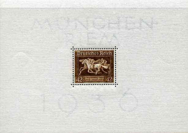 Germany 1936 Brown Ribbon Horse Race unmounted mint miniature sheet, SG MS 618, stamps on horses, stamps on horse racing