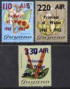 Guyana 1982 Flowering Plants set of 3 opt'd for 21st Birthday of Princess of Wales unmounted mint, SG 979-81, stamps on flowers, stamps on royalty, stamps on diana