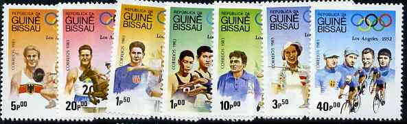 Guinea - Bissau 1983 Los Angeles Olympic Games  (1st Issues) perf set of 7 unmounted mint, SG 767-73, Mi 690-96*, stamps on sport, stamps on olympics, stamps on swimming, stamps on hurdles, stamps on fencing, stamps on weightlifting, stamps on marathon, stamps on show jumping, stamps on bicycles