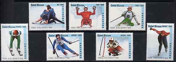 Guinea - Bissau 1988 Calgary Winter Olympic Games unmounted mint set of 7 (incl Torvill & Dean) SG 1005-11, Mi 927-33*, stamps on sport     olympics      skating          skiing    luge    police