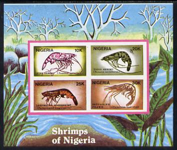 Nigeria 1988 Shrimps m/sheet unmounted mint imperforate (SG MS 564var), stamps on food   marine-life