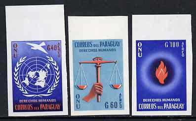 Paraguay 1960 United Nations imperf set of 3, Mi 861-63, stamps on united-nations