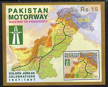 Pakistan 1997 Golden Jubilee Celebrations (Motorway) perf m/sheet unmounted mint, stamps on maps     roads
