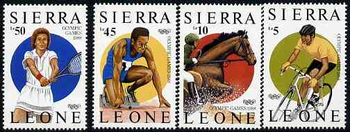 Sierra Leone 1987 Seoul Olympic Games (1st Issue) set of 4 unmounted mint, SG 1043-46*, stamps on sport, stamps on olympics, stamps on bicycles, stamps on horses, stamps on athletics, stamps on   tennis