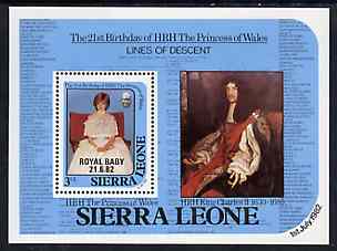 Sierra Leone 1982 Birth of Prince William opt on Princess Dianas 21st Birthday m/sheet unmounted mint, SG MS 714, stamps on diana    royalty
