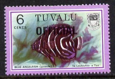 Tuvalu 1981 Official opt on 6c Angelfish (litho opt) unmounted mint SG O5a (gutter pairs pro rata), stamps on , stamps on  stamps on fish, stamps on  stamps on marine-life