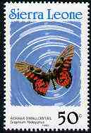 Sierra Leone 1991 Butterflies 50c (Graphium ridleyanus) with Country name in blue P14 unmounted mint, SG 1660, stamps on butterflies