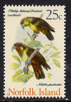 Norfolk Island 1970-71 Norfolk Island Parrots 25c unmounted mint SG 13, stamps on , stamps on  stamps on norfolk island 1970-71 norfolk island parrots 25c unmounted mint sg 13
