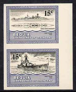 St Vincent - Bequia 1985 Warships of World War 2, 15c HMS Hood imperf se-tenant pair unmounted mint, stamps on ships, stamps on  ww2 , stamps on 