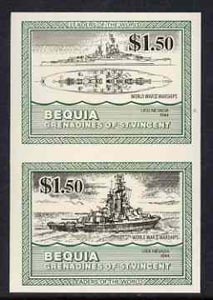 St Vincent - Bequia 1985 Warships of World War 2, $1.50 USS Nevada unmounted mint imperf se-tenant pair, stamps on ships, stamps on  ww2 , stamps on 