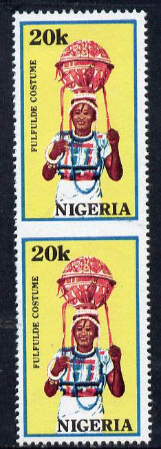 Nigeria 1989 Traditional Costumes 20k (Fulfulde Costume) unmounted mint pair imperf between SG 583, stamps on costumes