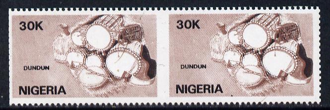 Nigeria 1989 Musical Instruments (dundun) 30k unmounted mint pair imperf between, stamps on music, stamps on musical instruments