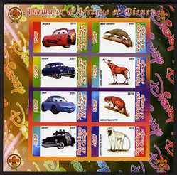 Congo 2010 Disney & African Animals imperf sheetlet containing 8 values with Scout Logo unmounted mint, stamps on disney, stamps on films, stamps on cinema, stamps on movies, stamps on cartoons, stamps on scouts, stamps on apes, stamps on animals, stamps on cars