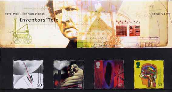 Great Britain 1999 Millennium Series #01 - the Inventors Tale set of 4 in official presentation pack SG 2069-72*, stamps on clocks, stamps on inventions, stamps on photography, stamps on computers, stamps on science, stamps on millennium