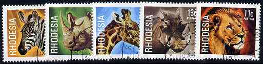 Rhodesia 1978 Animals set of 5 from def set very fine cds used , SG 560-64, stamps on animals, stamps on rhino, stamps on lion, stamps on warthog, stamps on giraffe, stamps on zebra, stamps on cats, stamps on pigs, stamps on swine