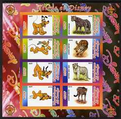 Congo 2010 Disney & Big Cats imperf sheetlet containing 8 values with Scout Logo unmounted mint, stamps on disney, stamps on films, stamps on cinema, stamps on movies, stamps on cartoons, stamps on scouts, stamps on cats, stamps on lions, stamps on tigers