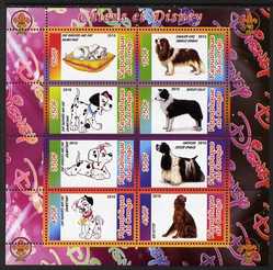 Congo 2010 Disney & Dogs perf sheetlet containing 8 values with Scout Logo unmounted mint, stamps on disney, stamps on films, stamps on cinema, stamps on movies, stamps on cartoons, stamps on scouts, stamps on dogs