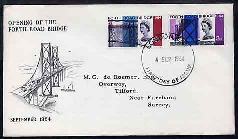 Great Britain 1964 Opening of Forth Road Bridge phosphor set of 2 on illustrated cover with first day cancel (typed address) SG 659-60p, stamps on bridges    civil engineering