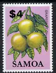 Samoa 1983-84 Grapefruit $4 unmounted mint from Fruits definitive set, SG 664, stamps on fruit, stamps on food, stamps on grapefruit