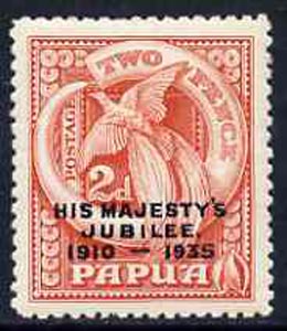 Papua 1935 KG5 Silver Jubilee 2d (Bird of Paradise) unmounted mint, SG 151*, stamps on birds, stamps on shells, stamps on birds of paradise