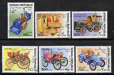 Somalia 1997 Old Cars complete perf set of 6 values, cto used*, stamps on cars, stamps on bouton, stamps on renault, stamps on dietz, stamps on mancelle, stamps on daimler