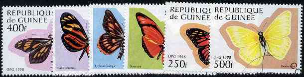 Guinea - Conakry 1998 Butterflies complete perf set of 6 values, cto used*, stamps on butterflies