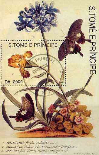 St Thomas & Prince Islands 1998 Butterflies perf miniature sheet cto used, stamps on butterflies