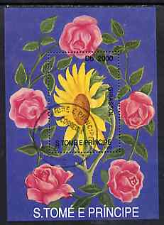 St Thomas & Prince Islands 1998 Flowers perf miniature sheet cto used, stamps on flowers    roses