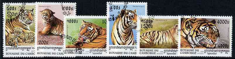 Cambodia 1998 Chinese New Year - Year of the Tiger complete perf set of 6 values cto used, SG 1740-45*, stamps on cats, stamps on tigers, stamps on lunar, stamps on lunar new year
