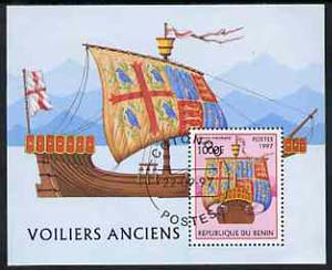 Benin 1997 Early Sailing Ships perf miniature sheet containing 1000F value cto used, SG MS1672, stamps on ships