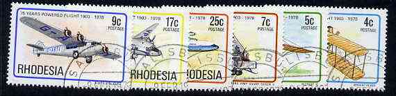 Rhodesia 1978 75th Anniversary of Powered Flight set of 6 very fine used, SG 570-75*, stamps on aviation