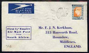 South Africa 1937 first flight cover to UK bearing KG6 Coronation 1.5d stamp with special cachet First 1.5d Empire Air Mail Post from South Africa, stamps on aviation, stamps on  kg6 , stamps on coronation