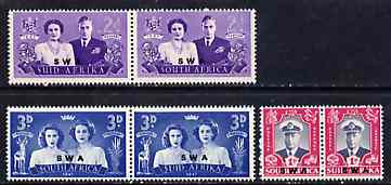 South West Africa 1947 KG6 Royal Visit set of 6 (3 bi-lingual horiz pairs) unmounted mint, SG 134-36, stamps on royalty, stamps on royal visit, stamps on  kg6 , stamps on 
