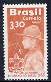 Brazil 1960 50th Anniversary of Scouting in Brazil, unmounted mint SG 1034*, stamps on scouts