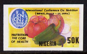 Nigeria 1992 Conference on Nutrition - 50k (Fruit & Vegetables) unmounted mint imperf single as SG 642, stamps on food  fruit