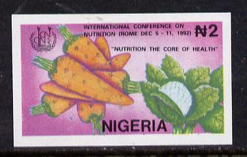 Nigeria 1992 Conference on Nutrition - 2N (Vegetables) unmounted mint imperf single as SG 645, stamps on food