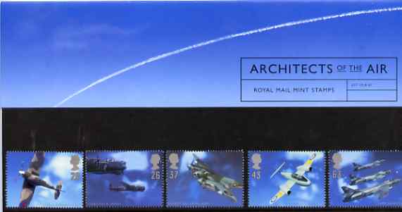 Great Britain 1997 Architects of the Air (Aircraft & Designers) set of 5 in official presentation pack SG 1984-88, stamps on aviation, stamps on  ww2 , stamps on  raf , stamps on 