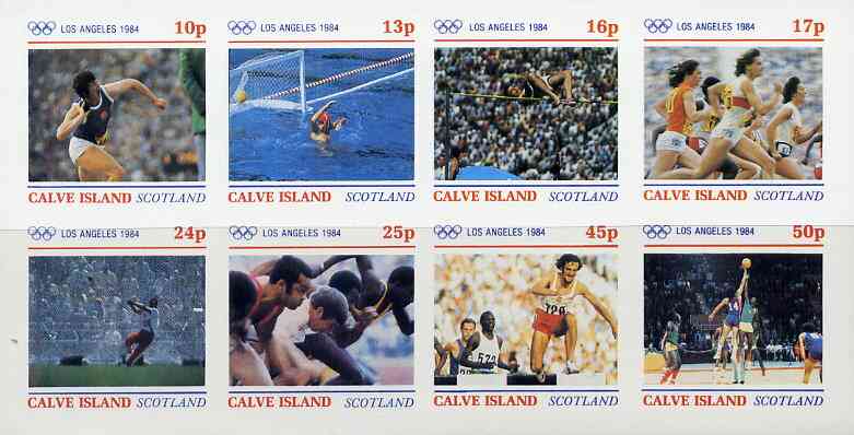 Calve Island 1984 Los Angeles Olympic Games imperf  set of 8 values (10p to 50p) unmounted mint, stamps on olympics     shot    water polo    high jump    running   hammer    basketball