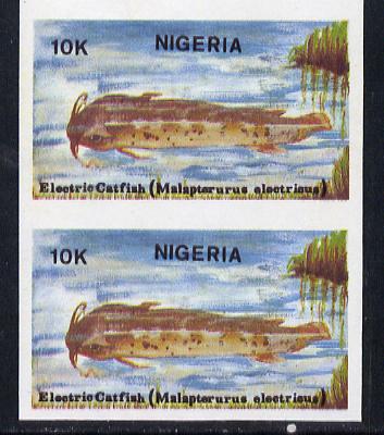 Nigeria 1991 Fishes 10k (Electric Catfish) in unmounted mint imperf pair SG 612var, stamps on fish     marine-life