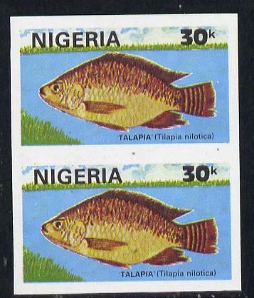 Nigeria 1991 Fishes 30k (Talapia) in unmounted mint imperf pair SG 614var, stamps on fish     marine-life 