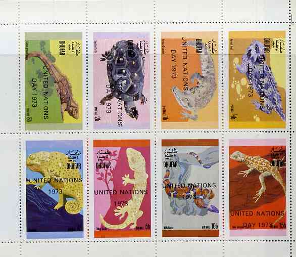 Dhufar 1972 Reptiles optd United Nations 1973 perf set of 8 values (0.5b to 15b) unmounted mint, stamps on animals   reptiles    snakes, stamps on snake, stamps on snakes, stamps on 