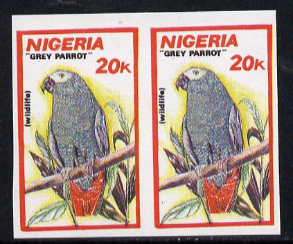 Nigeria 1990 Wildlife - Grey Parrot 20k unmounted mint imperforate pair (as SG 599)*, stamps on birds  parrots