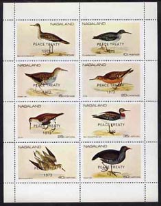 Nagaland 1972 Birds (Sandpiper, Rail, Knot, Dunlin, etc) perf set of 8 opt'd 'Viet-Nam Peace Treaty 1973 unmounted mint', stamps on birds        sandpiper     knot     dunlin     moorhen     peace